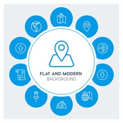 location, arrows, cursors Infographic Circle outline Icons Set. Contains such Icons as  business,  website,  elements,  background,  pattern,  banner,  slider and more. Fully Editable. Pixel Perfect