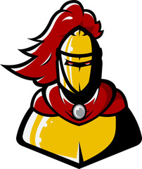 Medieval knight with yellow armor on a white background