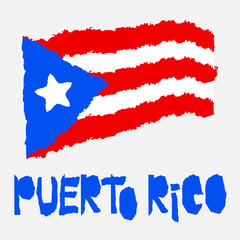 Vintage national flag of Puerto Rico in torn paper grunge texture style. Independence day background. Isolated on white Good idea for retro badge, banner, T-shirt graphic design.
