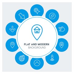 location, arrows, cursors Infographic Circle outline Icons Set. Contains such Icons as  business,  website,  elements,  background,  pattern,  banner,  slider and more. Fully Editable. Pixel Perfect