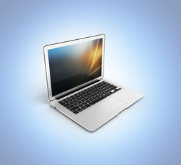 Modern laptop isolated on blue gradient background background 3d