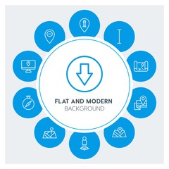 location, arrows, cursors Infographic Circle outline Icons Set. Contains such Icons as  business,  website,  elements,  background,  pattern,  banner,  slider and more. Fully Editable. Pixel Perfect