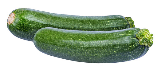 Fresh green zucchin with leaf and flower isolated on white background with clipping path