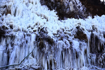 Ice waterfall, natural landscape in winter