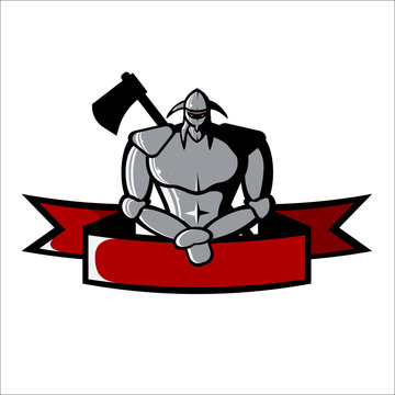 recommend clip art: Steel barbarian armor with an ax on a red ribbon