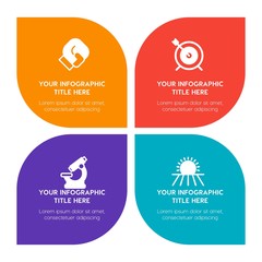 Flat science, sports, nature infographic timeline template with floral shape for presentations, advertising, annual reports