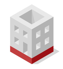 Vector cube shape evoking the rough construction of house. Minimalistic block like building from aerated concrete. Master isolated illustration, isometric construction industry icon symbol, whi