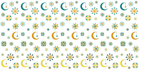Beautiful vector background, for greeting card, packing paper, banner, business card, celebration or decoration for the Ramadan holiday. Geometric abstract ornament in the form of flowers, month, star
