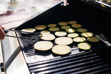 Grilling vegetables in the open air and cooking cooking barbecue.