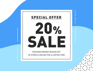 20% OFF Special Offer Fashion Sale Banner. Summer Discount Promo Coupon. Season Sale Promotion Coupon Trendy Design Template. Vector Illustration.