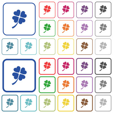 Four leaf clover outlined flat color icons