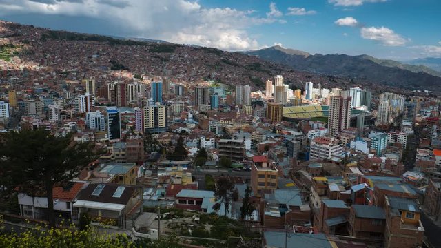 Time lapse of the city of La Paz during sunny day with clouds. Bolivia