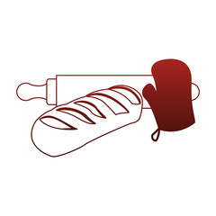 Breads with rolling pin and oven gloves vector illustration graphic design