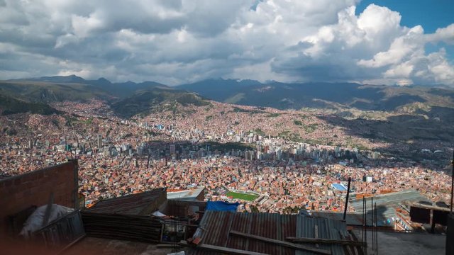 Timelapse of the city of La Paz during sunny day, Bolivia. Version of clip with more roofs.