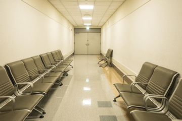 Chairs in the hospital hallway. hospital interior