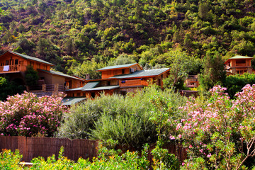 Beautiful landscape in mountains. House in the mountains. Akchour, Morocco.