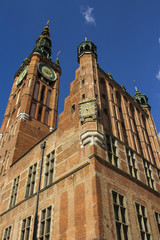 The beautiful tower of the City Hall of Gdansk. Poland