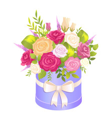 Cute Bouquet in Festive Oval Box with Pretty Bow