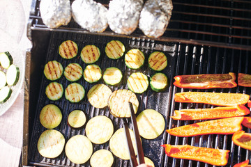 Grilling vegetables in the open air and cooking cooking barbecue.