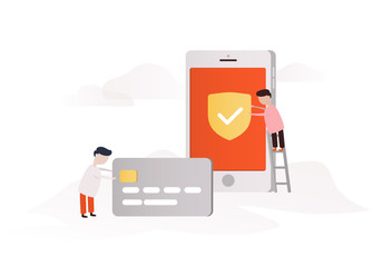 Obraz premium Mobile banking concept illustration of people using smart phone for online banking.