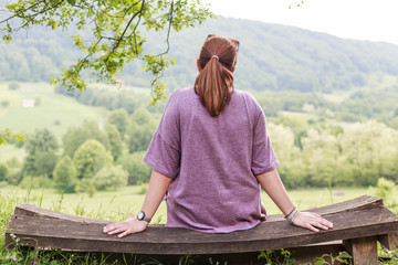 Woman Relaxing Nature Green Landscape