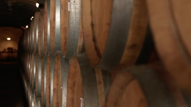 Close up of wine barrels in cave in Queenstown, New Zealand