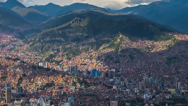 Zoom out timelapse of the city of La Paz, Bolivia