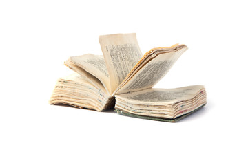 old book open on white background