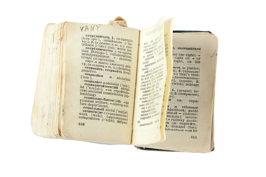 Open Old Book. Small Dictionary