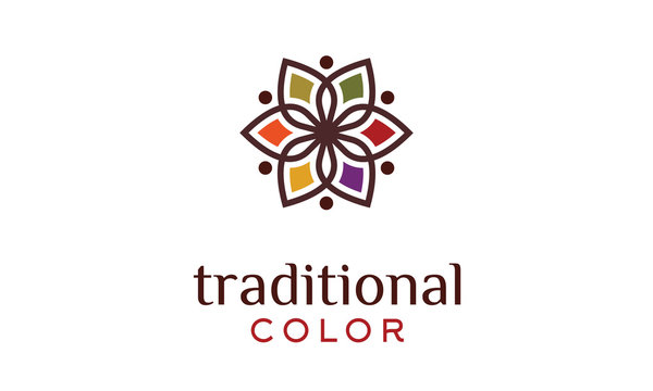 Traditional Asian Colorful Floral Pattern Logo design inspiration