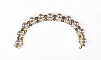 jewelery, chain with pearls on white isolated background
