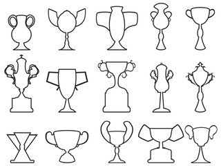 black champion cup outline icons set