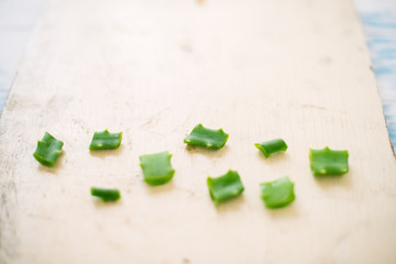 Sliced aloe vera on a white background