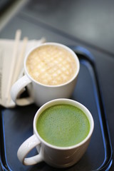 hot green tea latte & caramel macchiato
