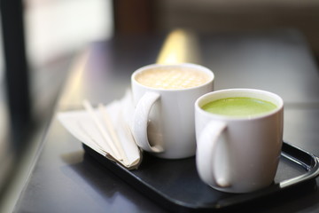 hot green tea latte & caramel macchiato