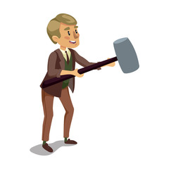 holding the hammer. the concept of business promotion