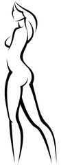 Linear silhouette of a nude beautiful woman with long hair