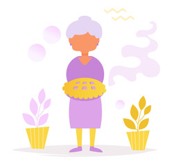 Grandma with cake. Silhouette