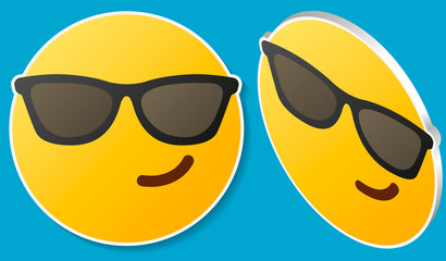Smiling face with sunglasses emoji - emoticon with smiling face wearing dark sunglasses that is used to denote a sense of cool