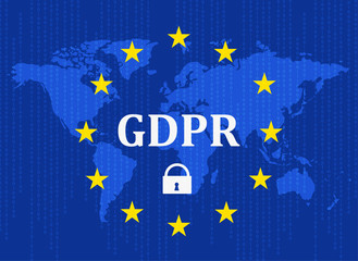 General Data Protection Regulation (GDPR) with padlock against the background of the Earth map Vector illustration