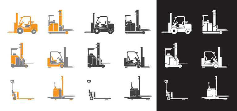 Set icons of loader equipment. Three versions. Isolated. Vector illustration