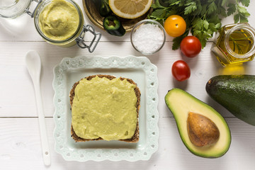 Healthy Breakfast with Fresh Avocado Spread Guacamole
