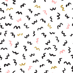Ink, pink, & gold doodle vector seamless short zigzags pattern.