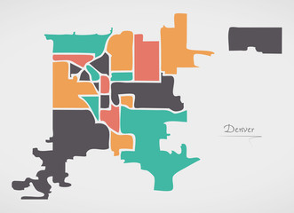 Denver Colorado Map with neighborhoods and modern round shapes