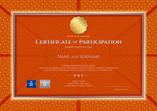 Certificate template in basketball sport theme with ball background and border frame, Diploma design