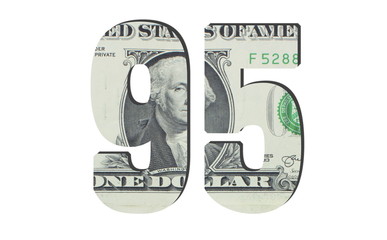 95 Number. American dollar banknotes. Money texture. Isolated on white background
