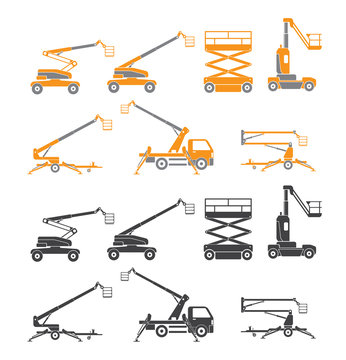 Lifting machine icons set. Two versions. Vector. Isolated