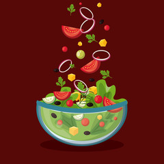 Delicious and healthy salad in bowl vector illustration graphic design
