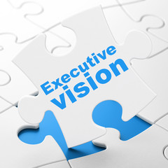 Business concept: Executive Vision on White puzzle pieces background, 3D rendering