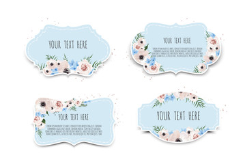 Vector set. Vintage labels with flowers. Frame border with copy space